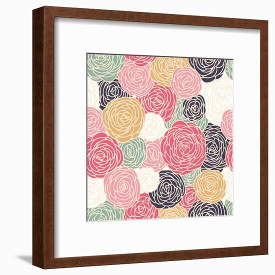 Vector Vintage Inspired Seamless Floral Pattern with Colorful Roses-Fleur Paper Co-Framed Art Print