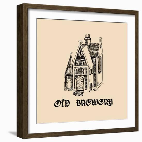 Vector Vintage Old Brewery Logo. Hand Drawn Beer Symbol. Illustration with Lettering Gothic Font Fo-Vlada Young-Framed Art Print