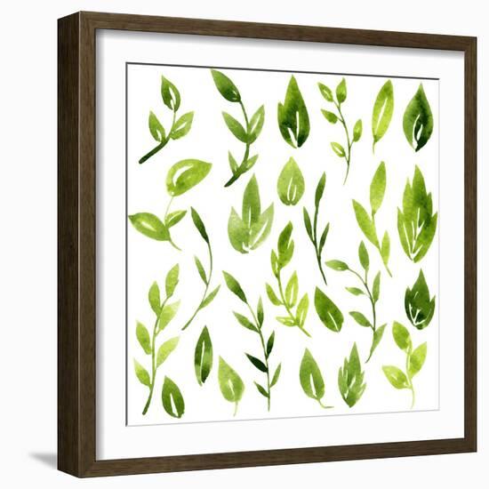 Vector Watercolor Green Leaves and Branches-cat_arch_angel-Framed Art Print