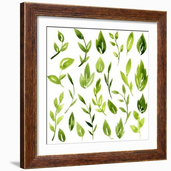 Vector Watercolor Green Leaves and Branches-cat_arch_angel-Framed Art Print