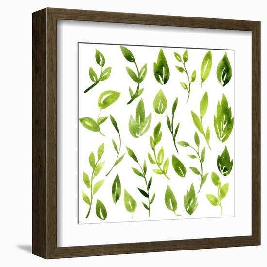 Vector Watercolor Green Leaves and Branches-cat_arch_angel-Framed Art Print