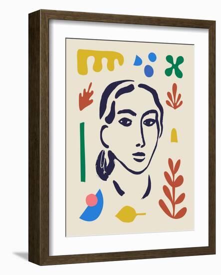 Vector Woman Art Poster. Matisse Inspired Hand Drawn Contemporary Portrait for Print Wall Art Decor-MaryliaDesign-Framed Photographic Print