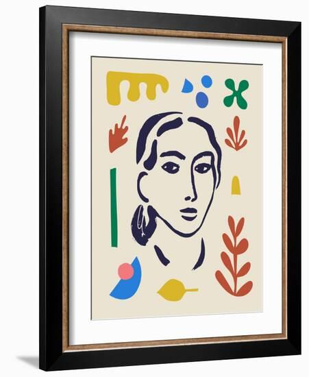 Vector Woman Art Poster. Matisse Inspired Hand Drawn Contemporary Portrait for Print Wall Art Decor-MaryliaDesign-Framed Photographic Print