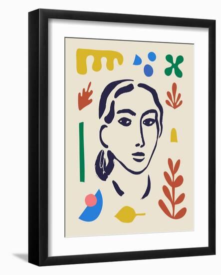 Vector Woman Art Poster. Matisse Inspired Hand Drawn Contemporary Portrait for Print Wall Art Decor-MaryliaDesign-Framed Photographic Print