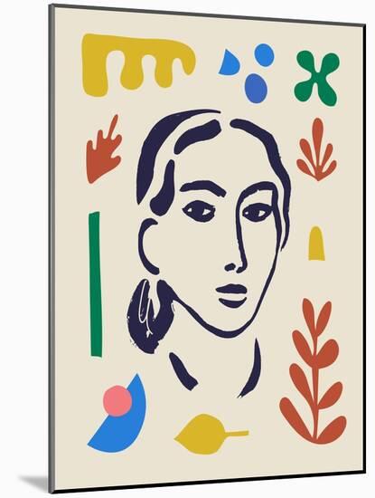 Vector Woman Art Poster. Matisse Inspired Hand Drawn Contemporary Portrait for Print Wall Art Decor-MaryliaDesign-Mounted Photographic Print