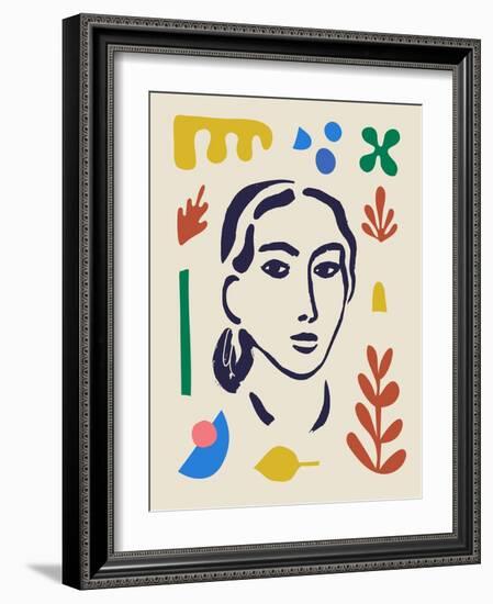 Vector Woman Art Poster. Matisse Inspired Hand Drawn Contemporary Portrait for Print Wall Art Decor-MaryliaDesign-Framed Photographic Print