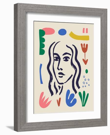 Vector Woman Art Poster. Matisse Inspired Hand Drawn Contemporary Portrait for Print Wall Art Decor-MaryliaDesign-Framed Photographic Print