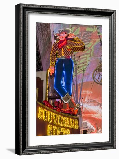 Vegas Vic Cowboy Neon Sign, Fremont Experience, Las Vegas-Michael DeFreitas-Framed Photographic Print