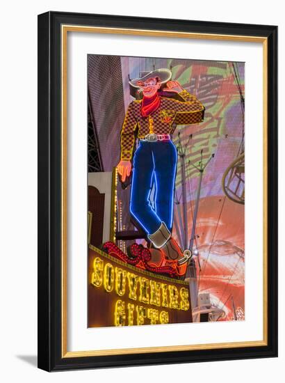 Vegas Vic Cowboy Neon Sign, Fremont Experience, Las Vegas-Michael DeFreitas-Framed Photographic Print