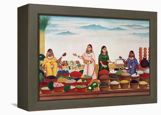 Vegetable and Spice Market at Benares, circa 1840-Indian School-Framed Premier Image Canvas