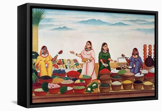 Vegetable and Spice Market at Benares, circa 1840-Indian School-Framed Premier Image Canvas