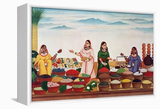 Vegetable and Spice Market at Benares, circa 1840-Indian School-Framed Premier Image Canvas
