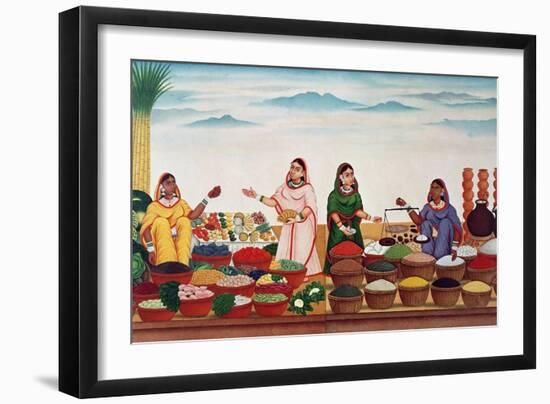 Vegetable and Spice Market at Benares, circa 1840-Indian School-Framed Giclee Print