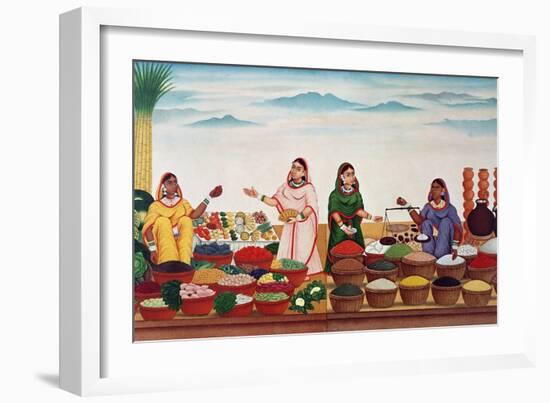 Vegetable and Spice Market at Benares, circa 1840-Indian School-Framed Giclee Print