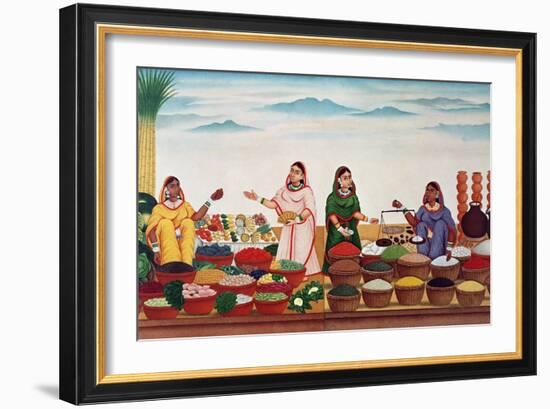 Vegetable and Spice Market at Benares, circa 1840-Indian School-Framed Giclee Print