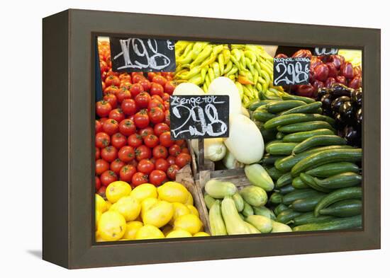 Vegetable Display at Nagycsarnok Market, Budapest, Hungary, Europe-Richard Nebesky-Framed Premier Image Canvas