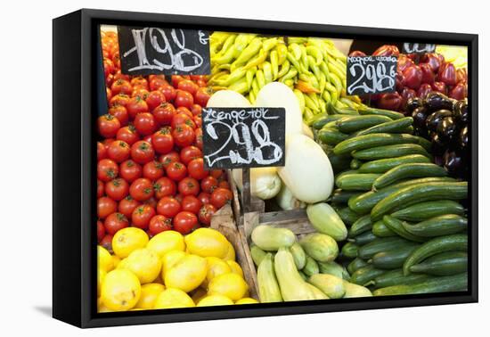 Vegetable Display at Nagycsarnok Market, Budapest, Hungary, Europe-Richard Nebesky-Framed Premier Image Canvas