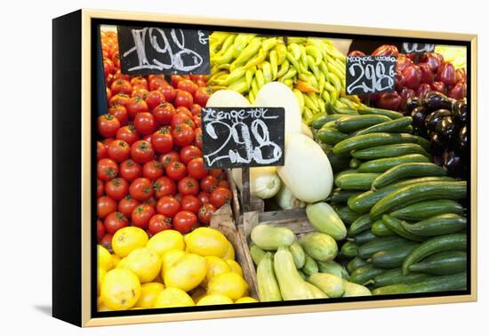 Vegetable Display at Nagycsarnok Market, Budapest, Hungary, Europe-Richard Nebesky-Framed Premier Image Canvas
