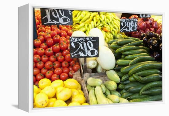 Vegetable Display at Nagycsarnok Market, Budapest, Hungary, Europe-Richard Nebesky-Framed Premier Image Canvas