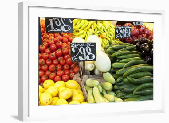 Vegetable Display at Nagycsarnok Market, Budapest, Hungary, Europe-Richard Nebesky-Framed Photographic Print