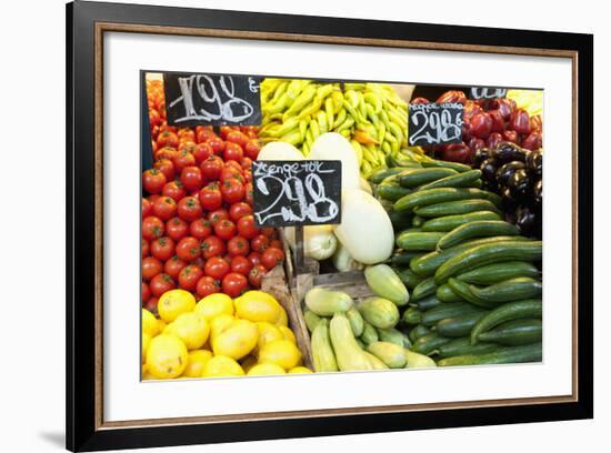 Vegetable Display at Nagycsarnok Market, Budapest, Hungary, Europe-Richard Nebesky-Framed Photographic Print