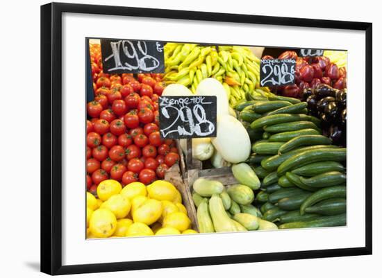 Vegetable Display at Nagycsarnok Market, Budapest, Hungary, Europe-Richard Nebesky-Framed Photographic Print