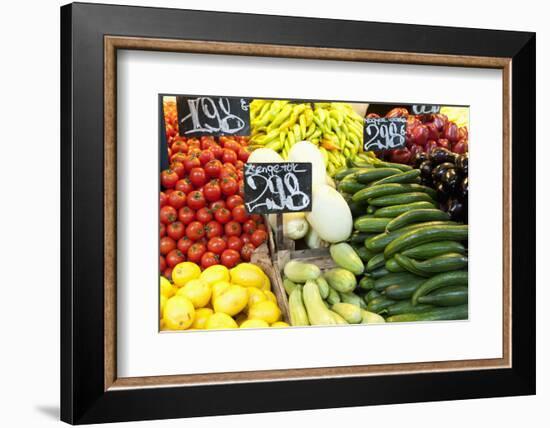 Vegetable Display at Nagycsarnok Market, Budapest, Hungary, Europe-Richard Nebesky-Framed Photographic Print