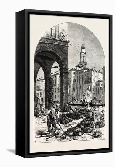 Vegetable Market on the Grand Canal, Near the Rialto, Venice, Italy, 19th Century-null-Framed Premier Image Canvas