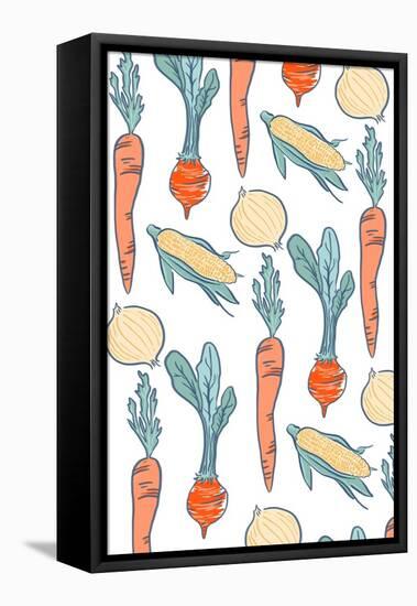 Vegetable Pattern - Letterpress-Lantern Press-Framed Stretched Canvas