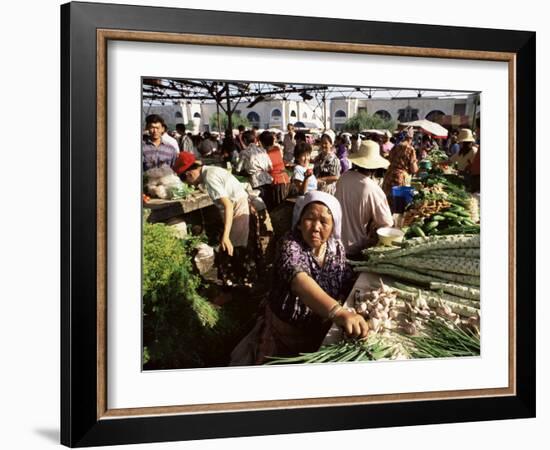 Vegetable Seller, Osh Bazaar, Bishkek, Kyrgyzstan, Central Asia-Upperhall-Framed Photographic Print