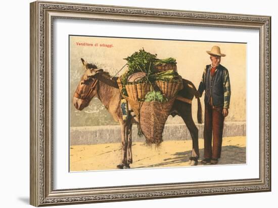 Vegetable Seller with Donkey, Italy-null-Framed Art Print