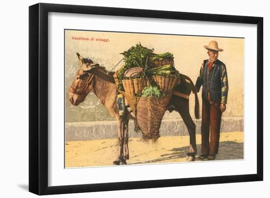 Vegetable Seller with Donkey, Italy--Framed Art Print