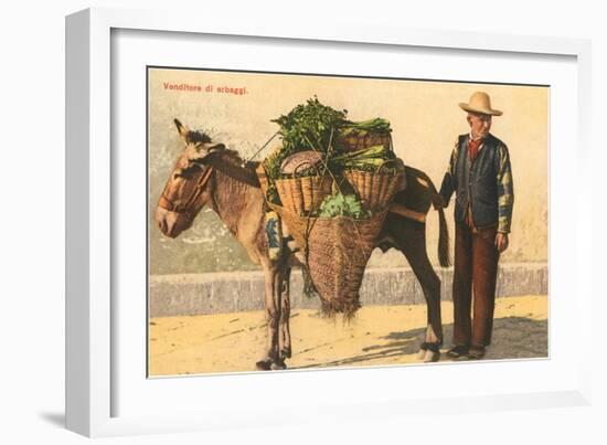 Vegetable Seller with Donkey, Italy-null-Framed Art Print