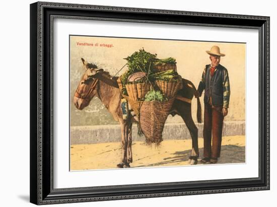 Vegetable Seller with Donkey, Italy--Framed Art Print