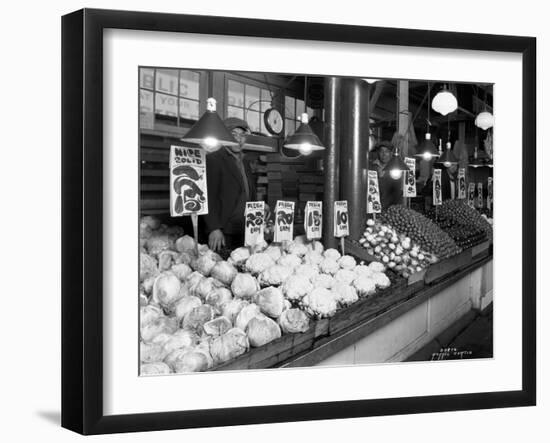 Vegetable Stands at Market, Pike Place, Seattle, 1926-Asahel Curtis-Framed Giclee Print