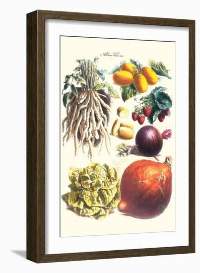 Vegetables; Lettuce, Persimmon, Turnip, Potato, Pumpkin, Strawberries, and Legumes-Philippe-Victoire Leveque de Vilmorin-Framed Art Print