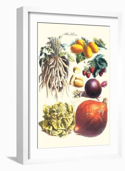 Vegetables; Lettuce, Persimmon, Turnip, Potato, Pumpkin, Strawberries, and Legumes-Philippe-Victoire Leveque de Vilmorin-Framed Art Print