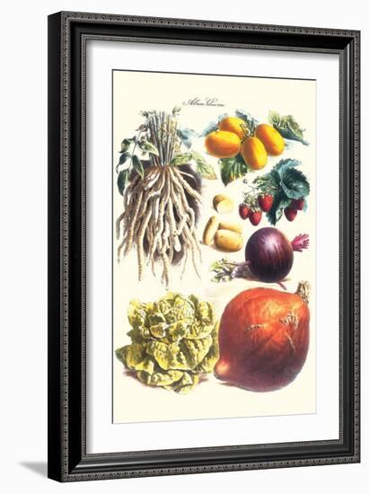 Vegetables; Lettuce, Persimmon, Turnip, Potato, Pumpkin, Strawberries, and Legumes-Philippe-Victoire Leveque de Vilmorin-Framed Art Print