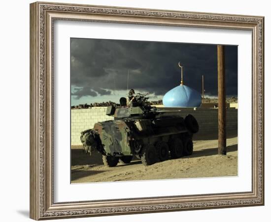 Vehicle Commander Glares into the Military Operations on Urban Terrain Town-Stocktrek Images-Framed Photographic Print