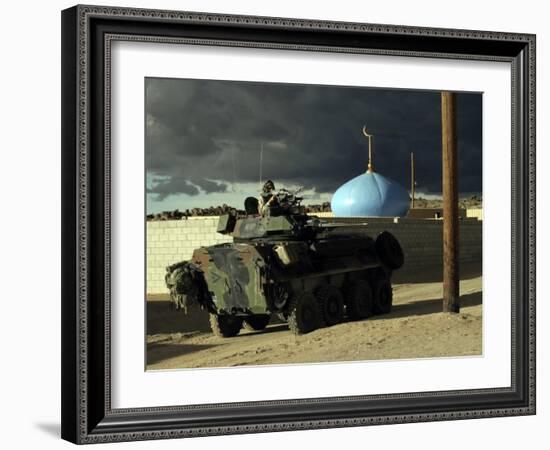 Vehicle Commander Glares into the Military Operations on Urban Terrain Town-Stocktrek Images-Framed Photographic Print