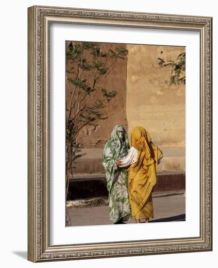 Veiled Muslim Women Talking at Base of City Walls, Morocco-Merrill Images-Framed Photographic Print