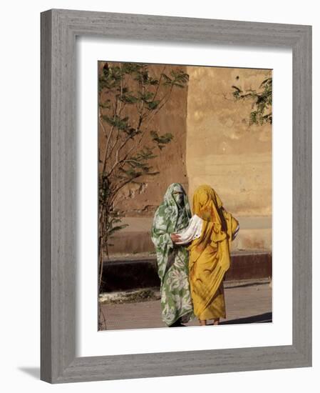 Veiled Muslim Women Talking at Base of City Walls, Morocco-Merrill Images-Framed Photographic Print