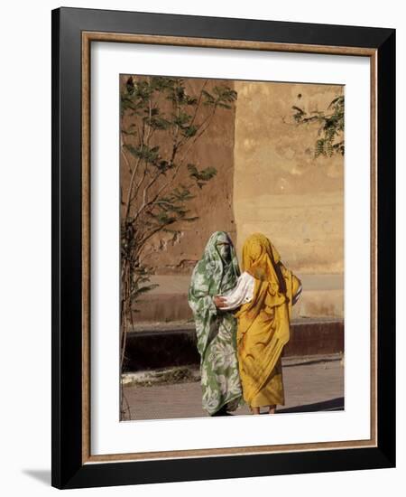 Veiled Muslim Women Talking at Base of City Walls, Morocco-Merrill Images-Framed Photographic Print