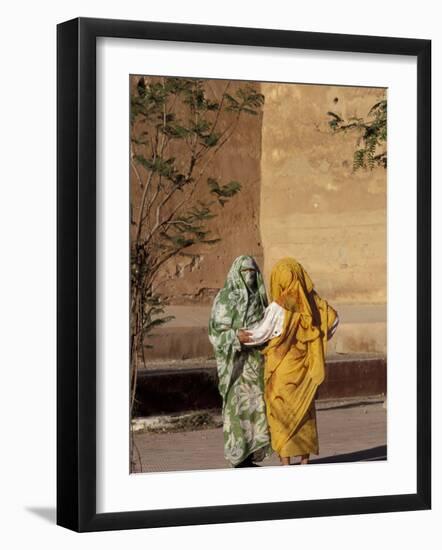 Veiled Muslim Women Talking at Base of City Walls, Morocco-Merrill Images-Framed Photographic Print