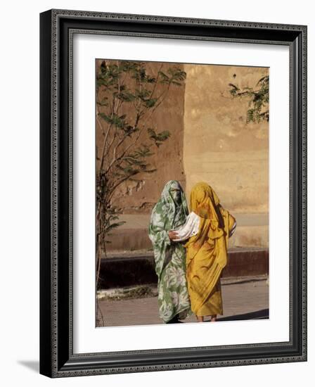 Veiled Muslim Women Talking at Base of City Walls, Morocco-Merrill Images-Framed Photographic Print