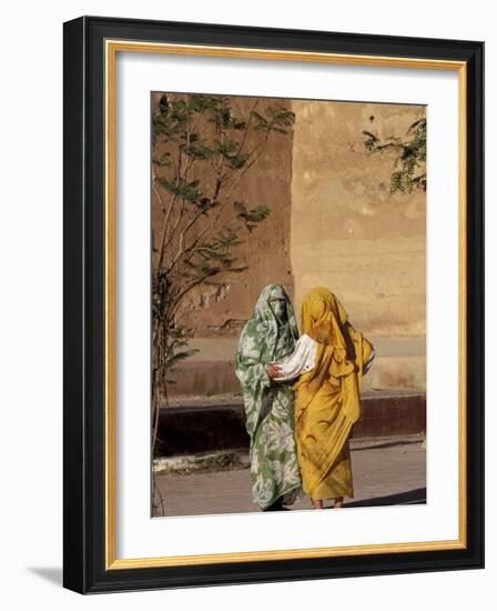 Veiled Muslim Women Talking at Base of City Walls, Morocco-Merrill Images-Framed Photographic Print