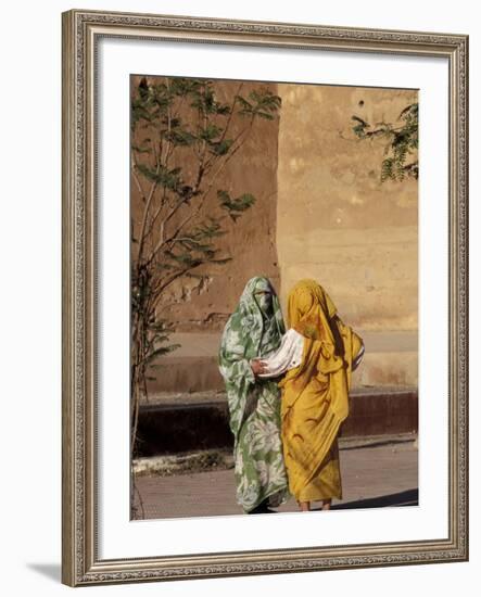 Veiled Muslim Women Talking at Base of City Walls, Morocco-Merrill Images-Framed Photographic Print