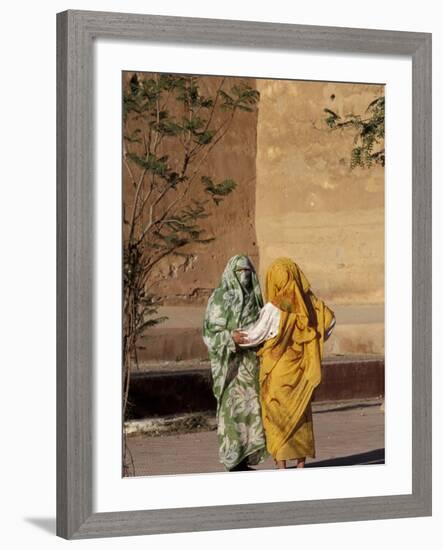 Veiled Muslim Women Talking at Base of City Walls, Morocco-Merrill Images-Framed Photographic Print