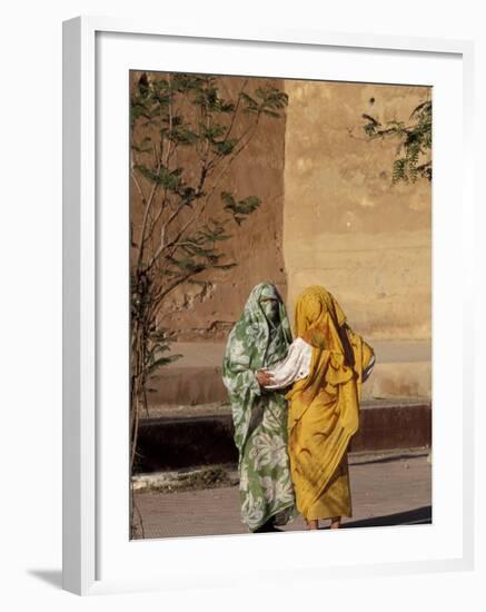 Veiled Muslim Women Talking at Base of City Walls, Morocco-Merrill Images-Framed Photographic Print