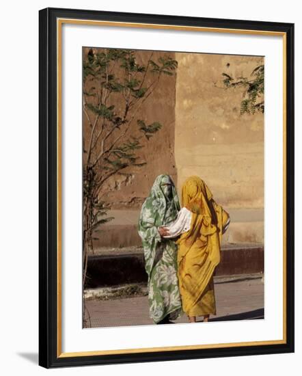 Veiled Muslim Women Talking at Base of City Walls, Morocco-Merrill Images-Framed Photographic Print